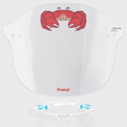 Cute red crab cartoon illustration face shield (Front w/Glasses)