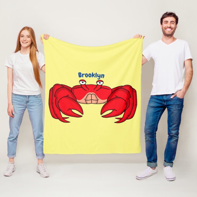Cute red crab cartoon illustration  fleece blanket (In Situ)