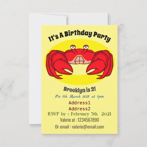 Cute red crab cartoon illustration invitation