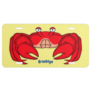 Cute red crab cartoon illustration license plate