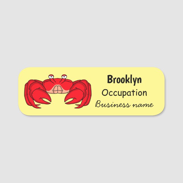 Cute red crab cartoon illustration name tag (Front)