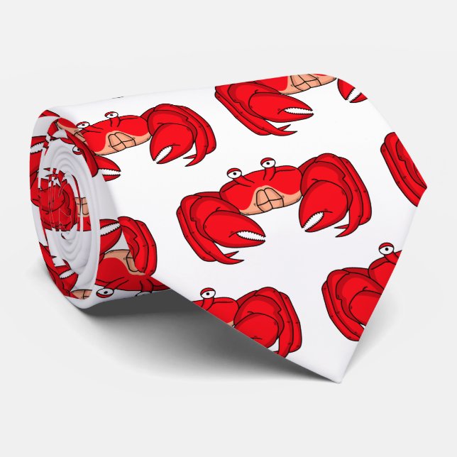 Cute red crab cartoon illustration neck tie (Rolled)