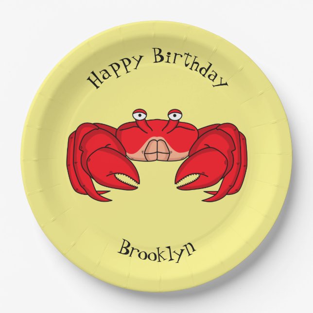 Cute red crab cartoon illustration paper plates (Front)