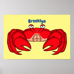 Cute red crab cartoon illustration poster