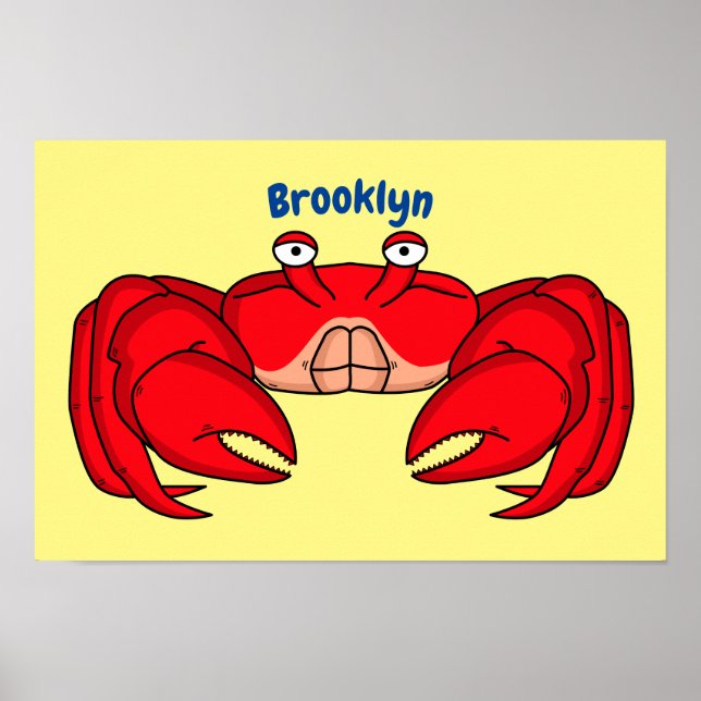 Cute red crab cartoon illustration poster (Front)
