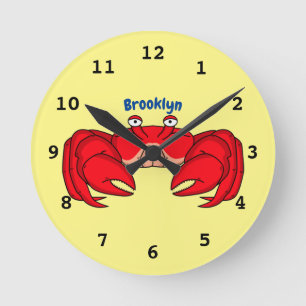 Cute red crab cartoon illustration round clock