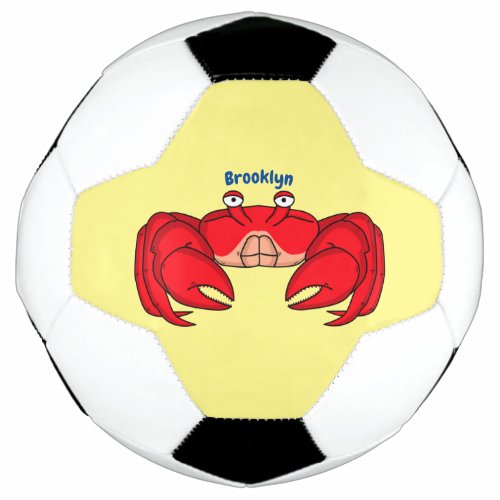 Cute red crab cartoon illustration soccer ball