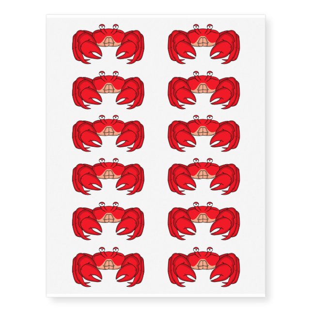 Cute red crab cartoon illustration temporary tattoos (Front)