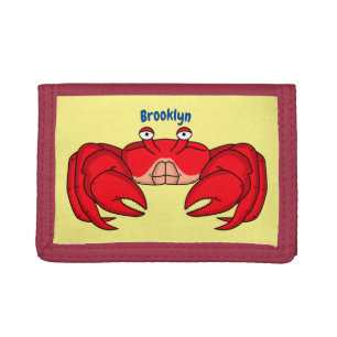 Cute red crab cartoon illustration trifold wallet