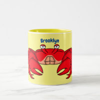Cute red crab cartoon illustration Two-Tone coffee mug