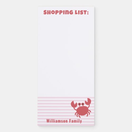 Cute Red Crab _ Coastal Themed Shopping List Magnetic Notepad