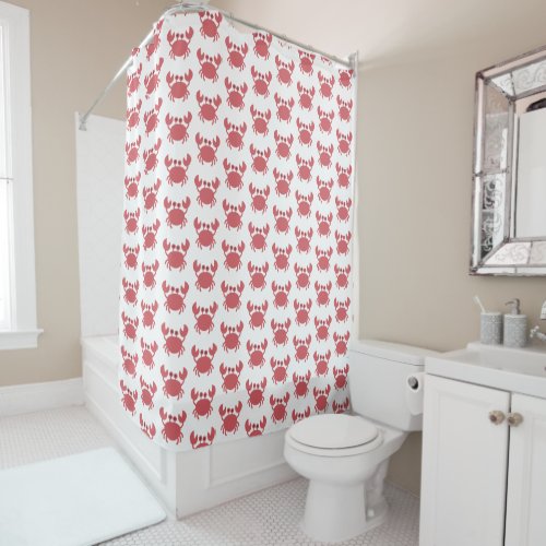 Cute Red Crab Pattern _ Coastal Themed Shower Curtain