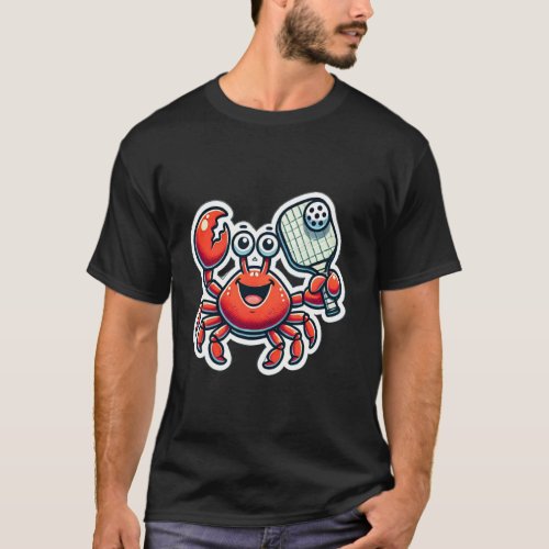 Cute Red Crab Playing Pickleball Design T-Shirt