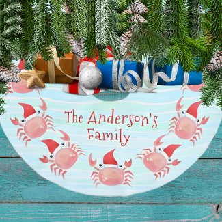 Cute Red Crab with Santa Hat Coastal Christmas