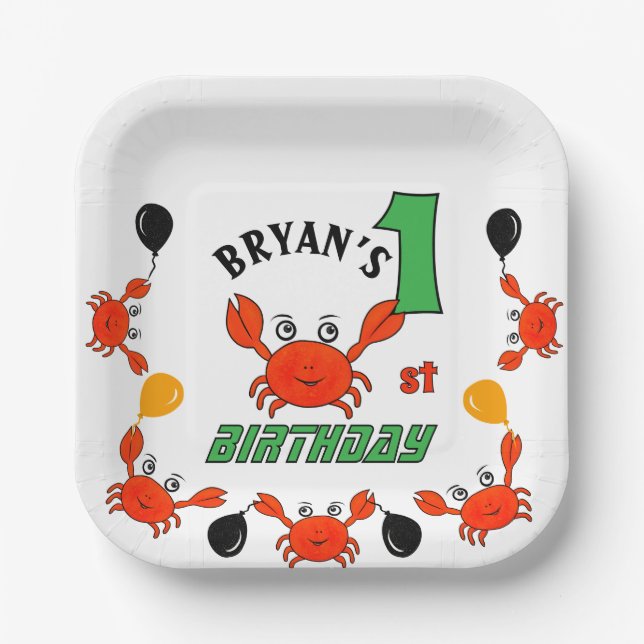 Cute red crabs paper plates (Front)
