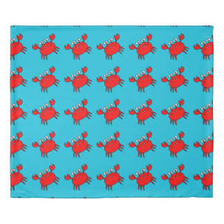 Cute Red Crabs Pattern in Aqua Blue Duvet Cover