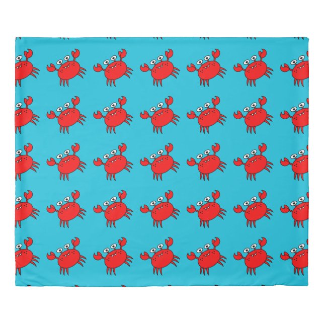 Cute Red Crabs Pattern in Aqua Blue Duvet Cover (Front)