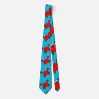 Cute Red Crabs Pattern in Aqua Blue Neck Tie