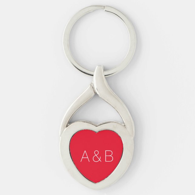 Cute red custom couple initials Monogram heart Keychain (Front)
