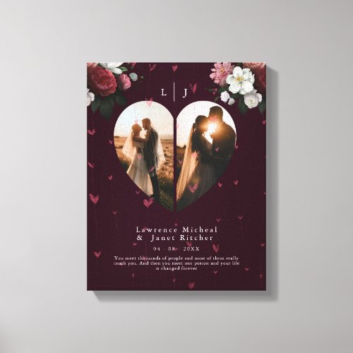 Cute Red Custom Heart shape couples photos gift Canvas Print