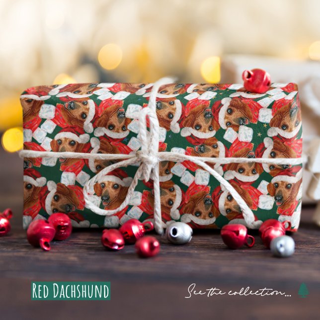 Cute Red Dachshund Christmas Pattern Wrapping Paper (Creator Uploaded)