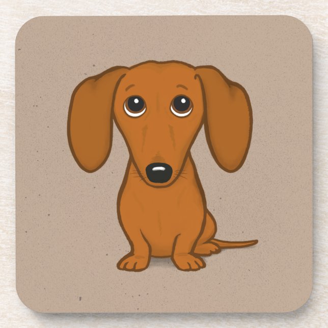 Cute Red Dachshund | Funny Cartoon Wiener Dog Beverage Coaster (Front)