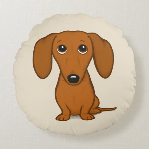 Cute Red Dachshund  Funny Cartoon Wiener Dog Round Pillow