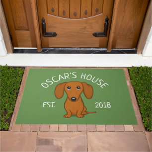 Cute Red Dachshund Funny Wiener Dog Personalized Doormat