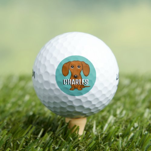 Cute Red Dachshund Wiener Dog Custom Name Golf Balls