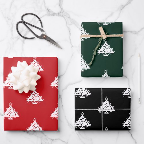 Cute red dark pine green black Christmas Trees Wrapping Paper Sheets