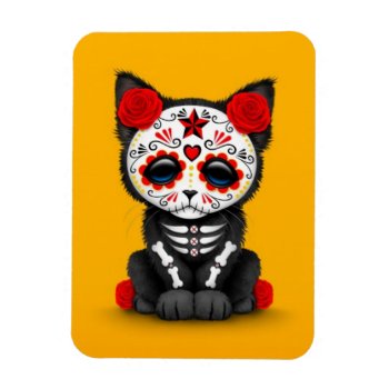 Cute Red Day Of The Dead Kitten Cat  Yellow Magnet by crazycreatures at Zazzle