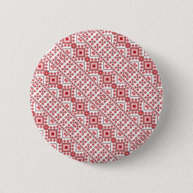 Cute red decorative ukrainian patterns design button (Front)