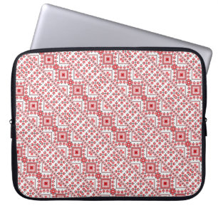 Cute red decorative ukrainian patterns design laptop sleeve