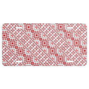 Cute red decorative ukrainian patterns design license plate