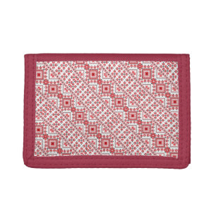 Cute red decorative ukrainian patterns design tri-fold wallet