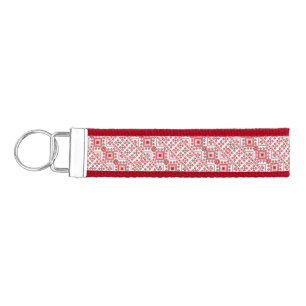 Cute red decorative ukrainian patterns design wrist keychain
