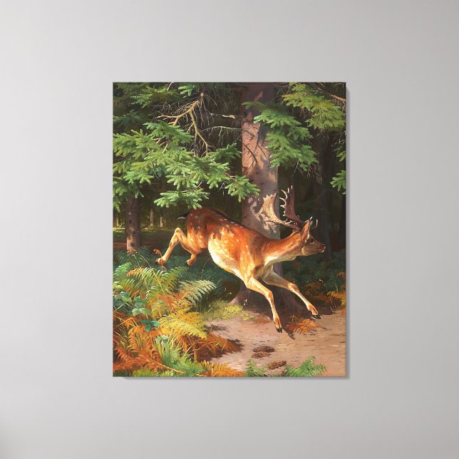 Cute Red Deer In The Forest Canvas Print (Front)