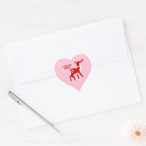 Cute Red Deer Valentines Day Custom Message Heart Sticker