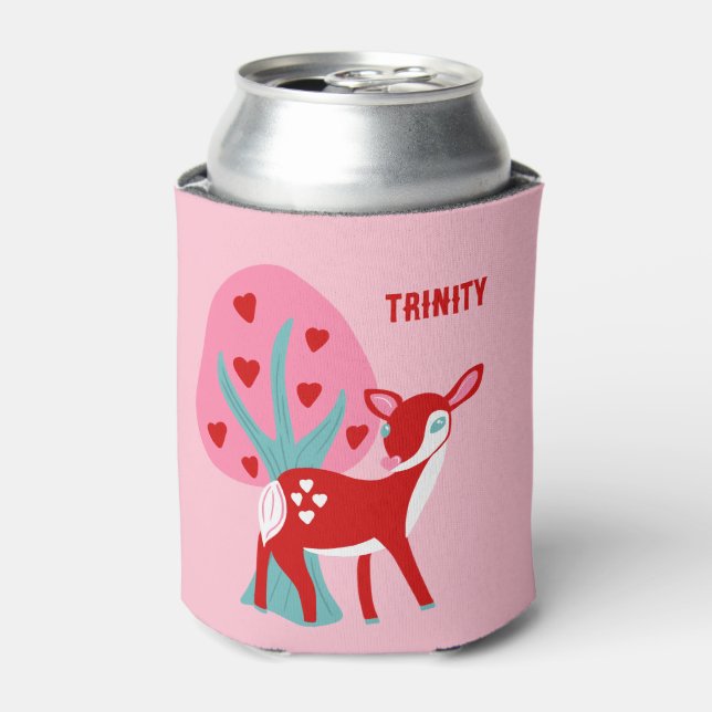 Cute Red Deer Valentine's Day Personalized Can Cooler (Can Front)