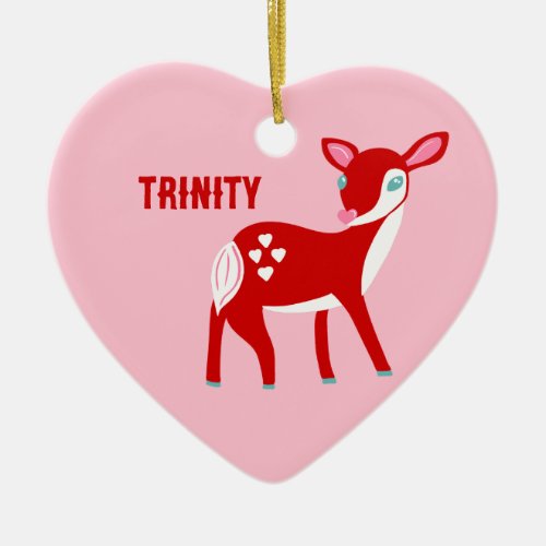 Cute Red Deer Valentines Day Personalized Ceramic Ornament