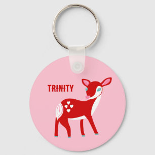 Cute Red Deer Valentine's Day Personalized Keychain