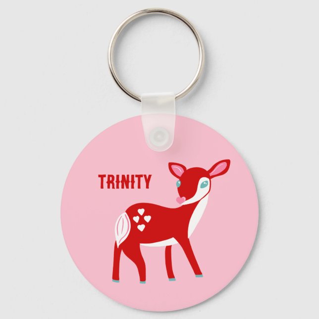 Cute Red Deer Valentine's Day Personalized Keychain (Front)