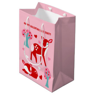 Cute Red Deer Valentine's Day Personalized Medium Gift Bag