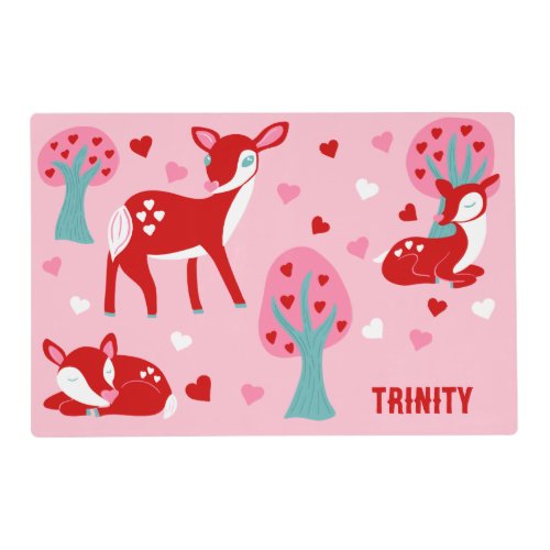Cute Red Deer Valentines Day Personalized Placemat