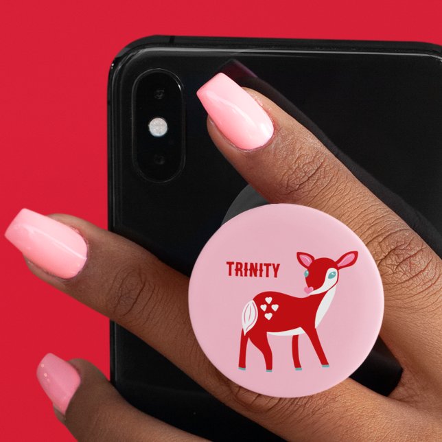 Cute Red Deer Valentine's Day Personalized PopSocket (Creator Uploaded)