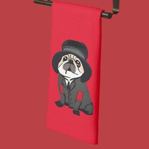 Cute Red Detective Sherlock Pug Hobo Kitchen Towel