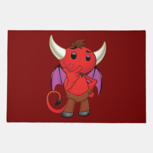 Cute Red Devil Character Thinking Mischievous Doormat