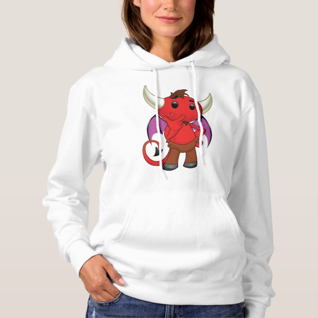 Cute Red Devil Character Thinking Mischievous Hoodie (Front)