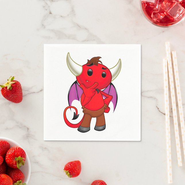 Cute Red Devil Character Thinking Mischievous Napkins (Creator Uploaded)
