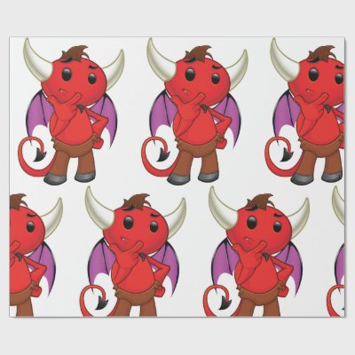 Cute Red Devil Character Thinking Mischievous Wrapping Paper